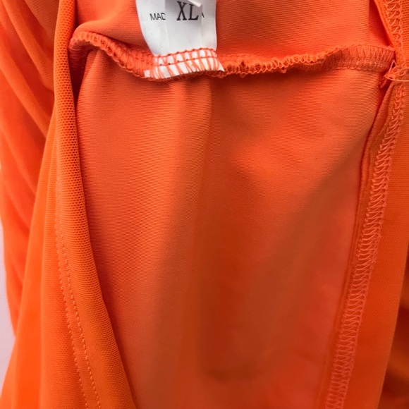 Bodycon Orange Pleated Sleeveless Midi Dress - Picture 3 of 4